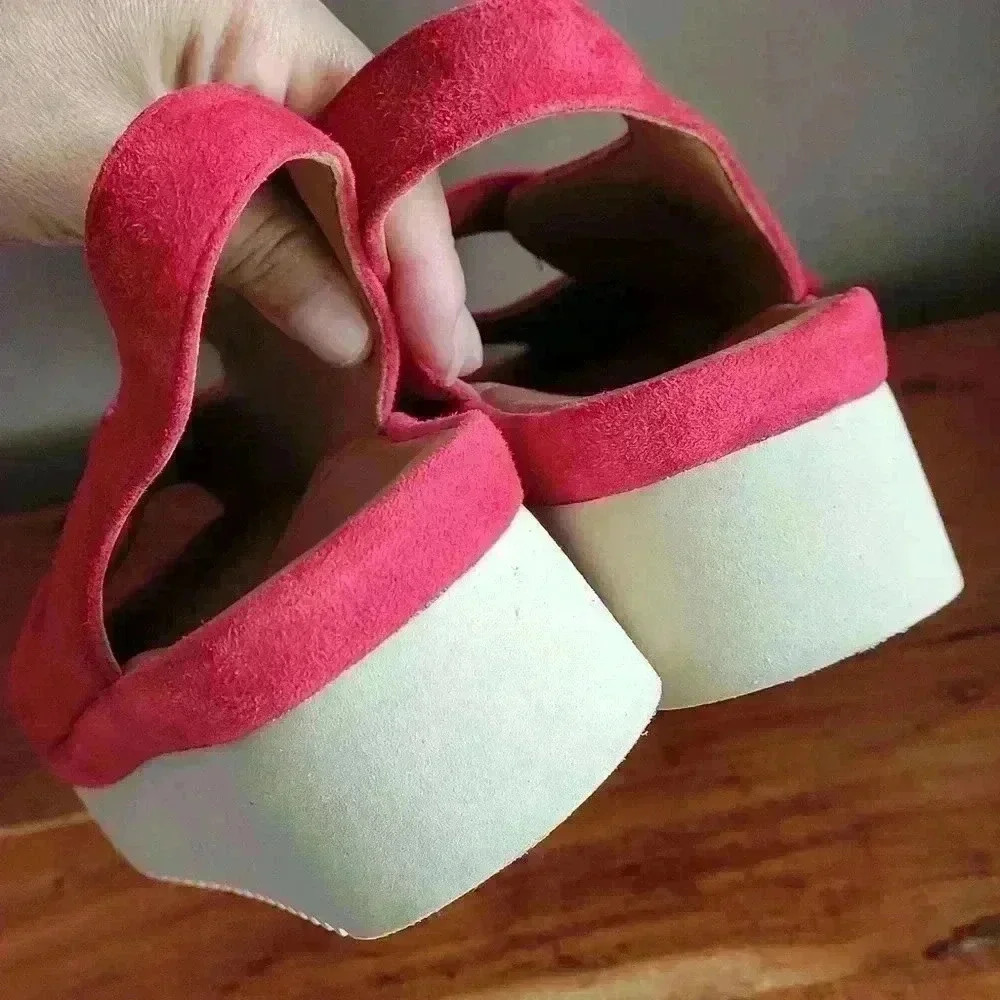 L'AmourDesPieds Collection Womens Red Suede Sandals Open Toe 9.5 Velcro Attached - Picture 8 of 10
